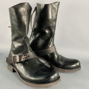 M.A+ Size 11 Black Leather Horsehide Buckle Boots